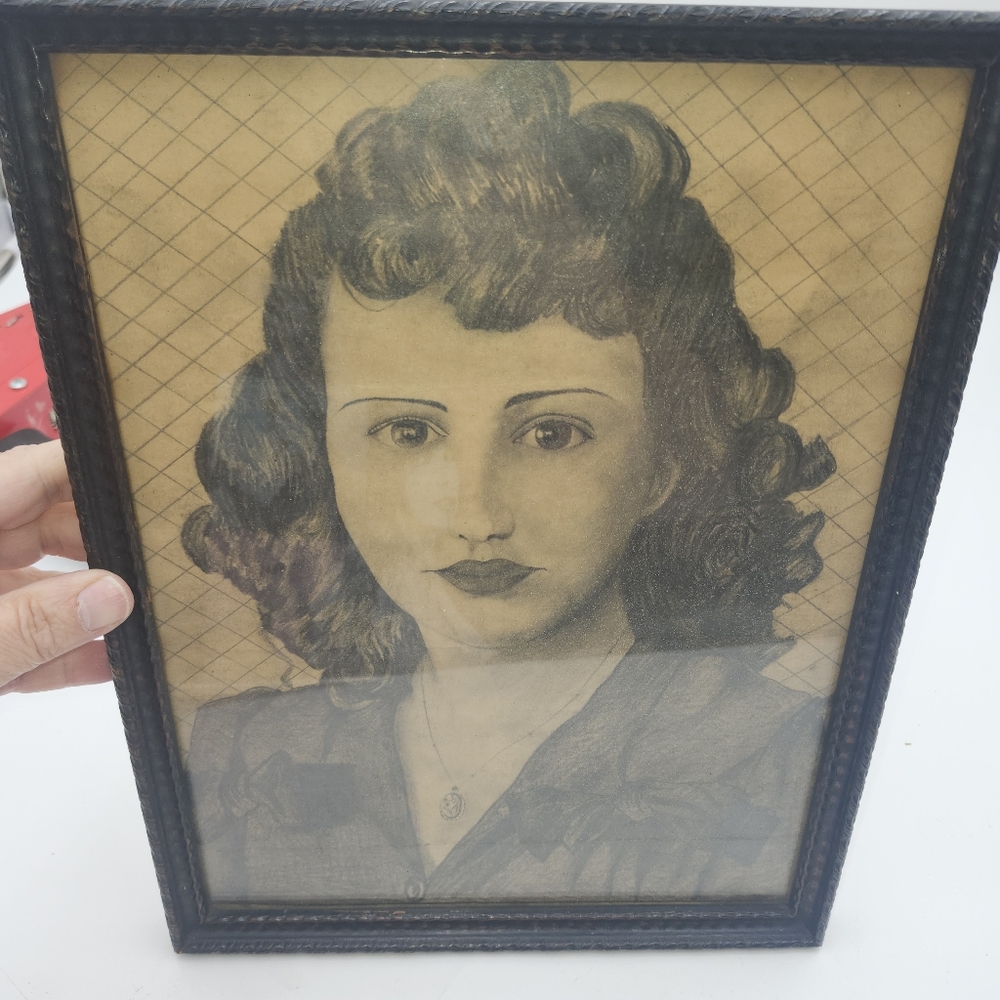 Vintage pencil Original Art work war soldier woman 10" x 13" Unsigned Portrait - Picture 8 of 15